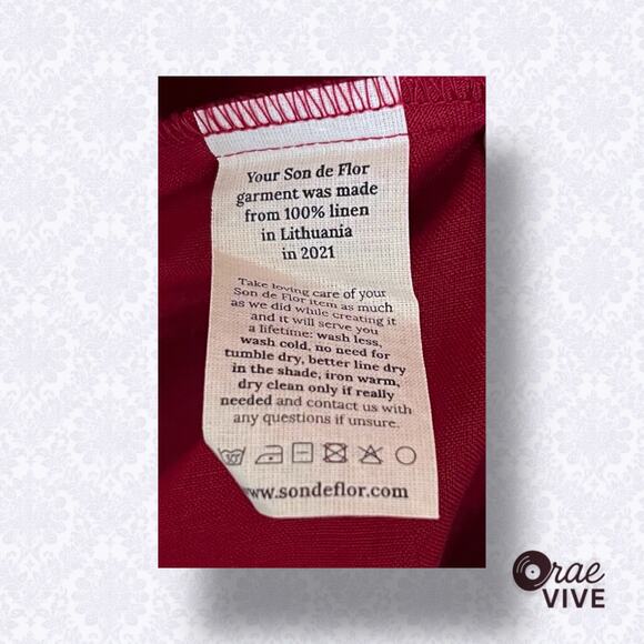 Son de Flor M Baltic Linen Midi Dress Marsala Red Long Sleeve Pockets - Picture 7 of 8